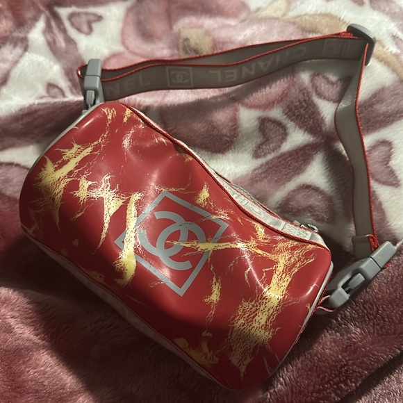 1 daysale Rare CHANEL Chanel Sports Coco logo Mini Boston Bag Handbag Red/Gray - Picture 4 of 13